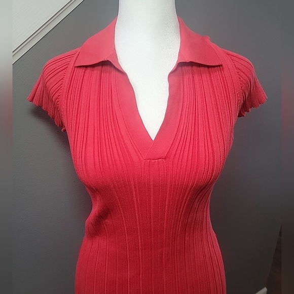 Lita by Ciara Red Ribbed Polo Mini Dress Small Cotton Comfort - Picture 3 of 7